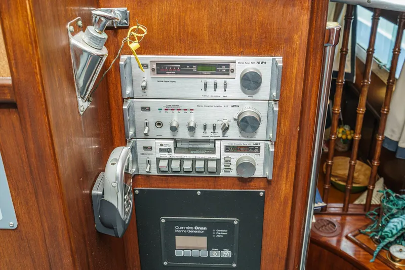 Slide: The Image of 1971 Hatteras 53 Motor Yacht audio system with vintage Aiwa stereo equipment. - 27