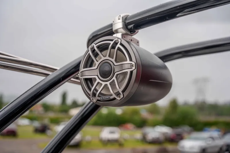 Slide: The Image of Close-up of JL Audio speaker on 2026 Cobalt CS22 boat, showcasing sleek design. - 20