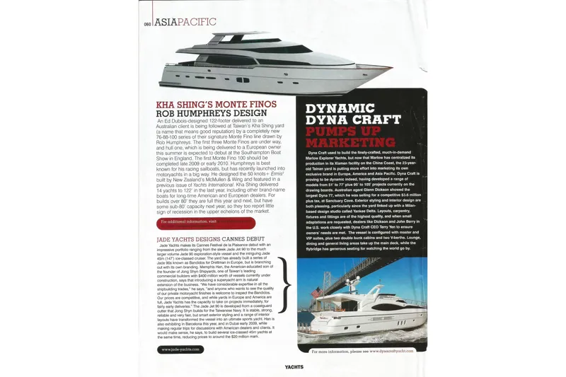 Slide: The Image of Magazine page featuring Dyna Laguna yacht, marketing highlights, and yacht design details. - 6
