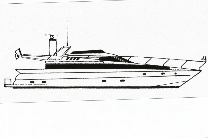 Slide: The Image of Illustration of a Dyna Laguna yacht, side view, sleek design, monochrome. - 88