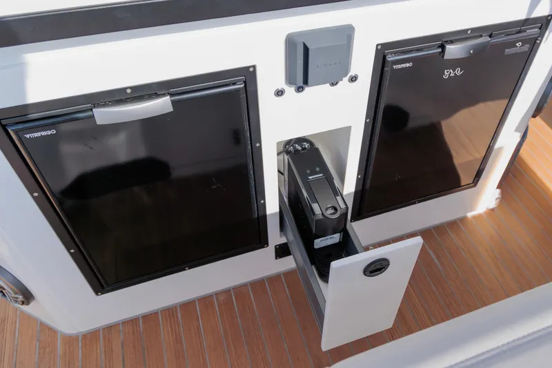 Slide: The Image of Built-in appliances on Rock Marine RM 40 yacht, 2026 model, featuring sleek design and functionality. - 19