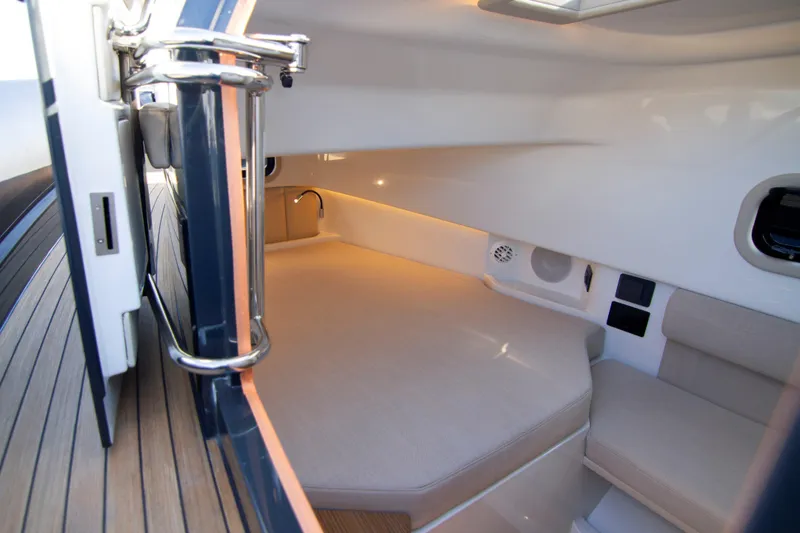 Slide: The Image of Interior cabin of 2026 Rock Marine RM 40 yacht, featuring sleek design and cozy seating. - 8