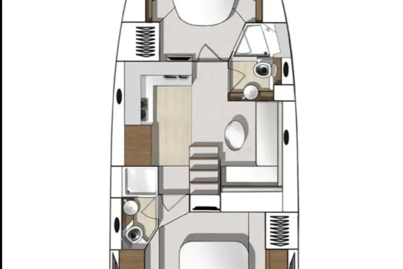 Slide: The Image of Floor plan of a 2014 Beneteau Gran Turismo 49 yacht, showcasing interior layout. - 29