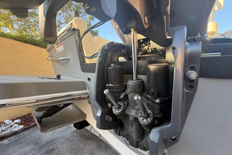 Slide: The Image of Close-up of 2022 Pathfinder 2005 TRS boat engine components, showcasing mechanical details. - 76