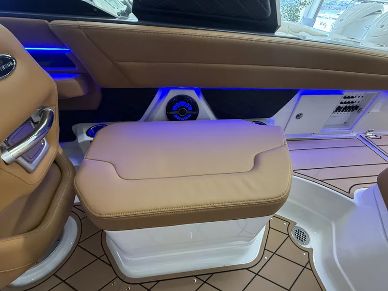 Slide: The Image of Interior of Chaparral GTS 6 boat, 2026 model, featuring luxurious upholstery. - 17