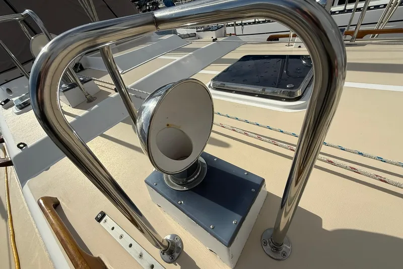 Slide: The Image of Deck view of 2000 Cabo Rico Cutter 45 sailboat with stainless steel fittings. - 11