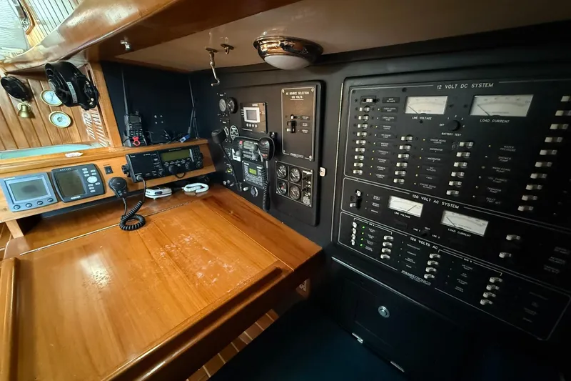 Slide: The Image of Navigation and control panel of 2000 Cabo Rico Cutter 45 sailboat. - 47