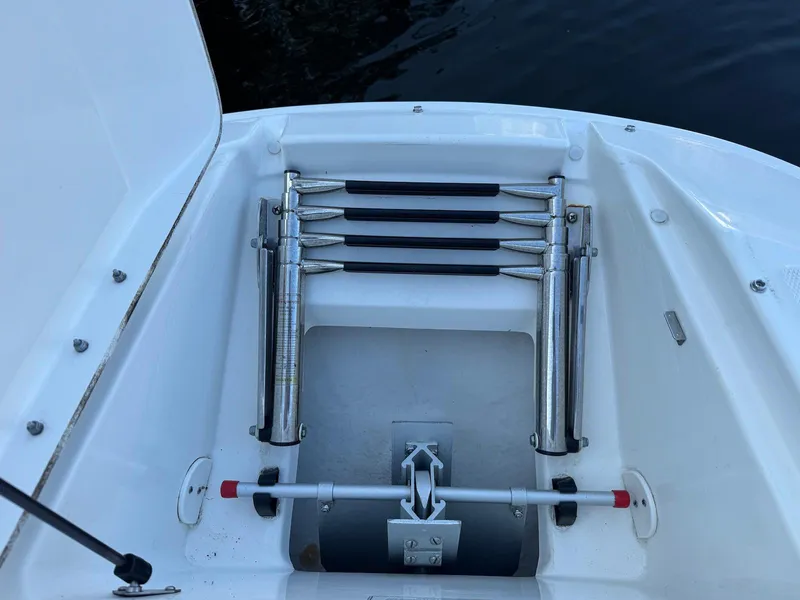 Slide: The Image of 2017 Sea Ray SDX 240 boat ladder and anchor storage compartment. - 19