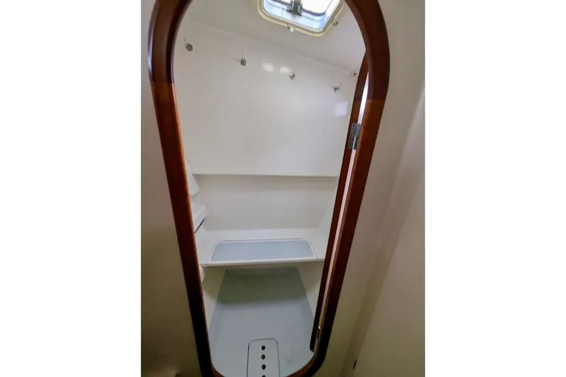 Slide: The Image of Interior of 2003 Chris White Atlantic 42 yacht, featuring a compact, well-lit shower area. - 40