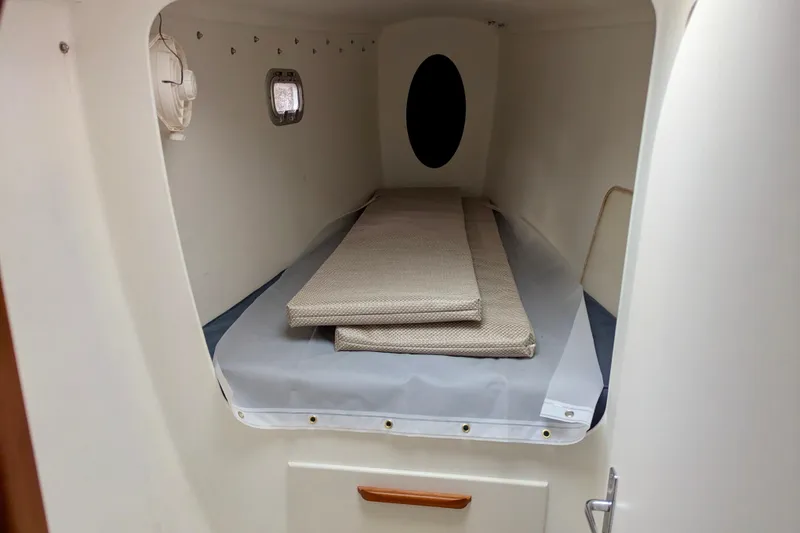 Slide: The Image of Small cabin interior of 2003 Chris White Atlantic 42 sailboat with bedding. - 47