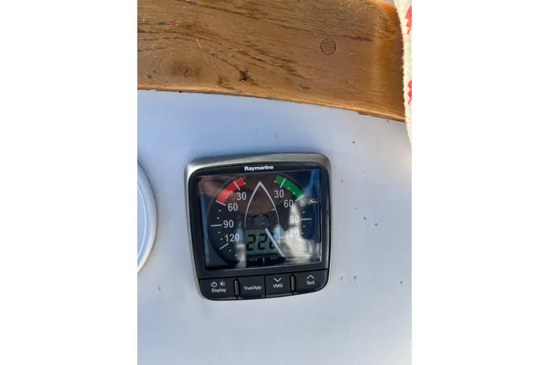 Slide: The Image of Raymarine display on 1986 Catalina 30 MkII sailboat, showing wind angle and speed. - 6