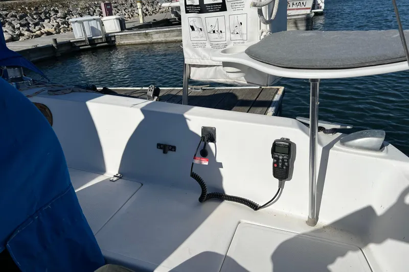 Slide: The Image of Cockpit of 1986 Catalina 30 MkII sailboat with radio and seating area. - 8