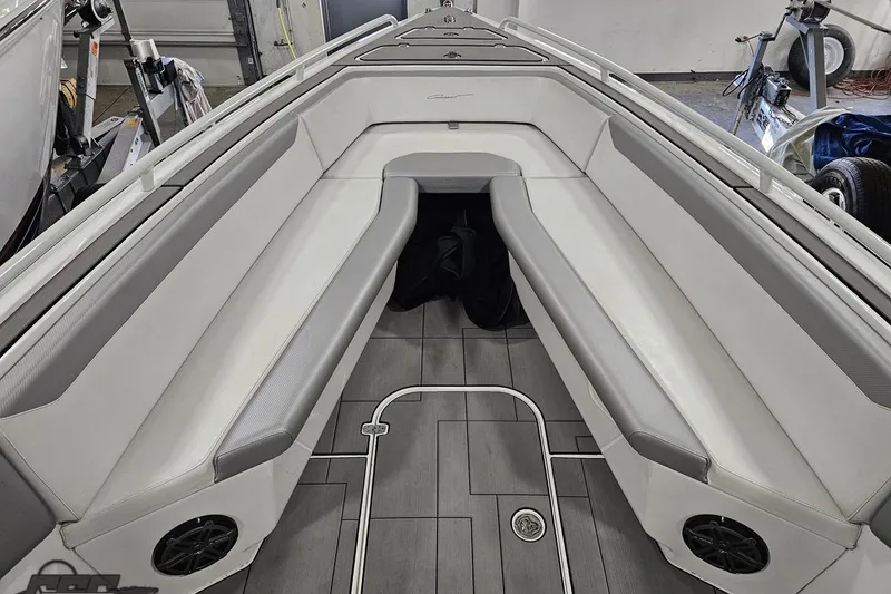 Slide: The Image of 2014 Concept 36' CC boat with Mercury Verado outboard engine, docked outdoors. - 36