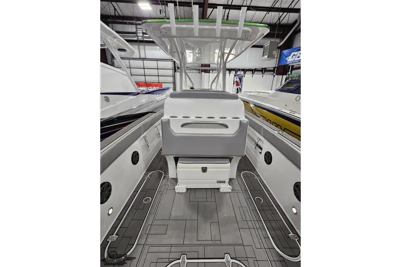 Slide: The Image of Interior view of 2014 Concept 36' CC boat, featuring sleek design and modern amenities. - 50