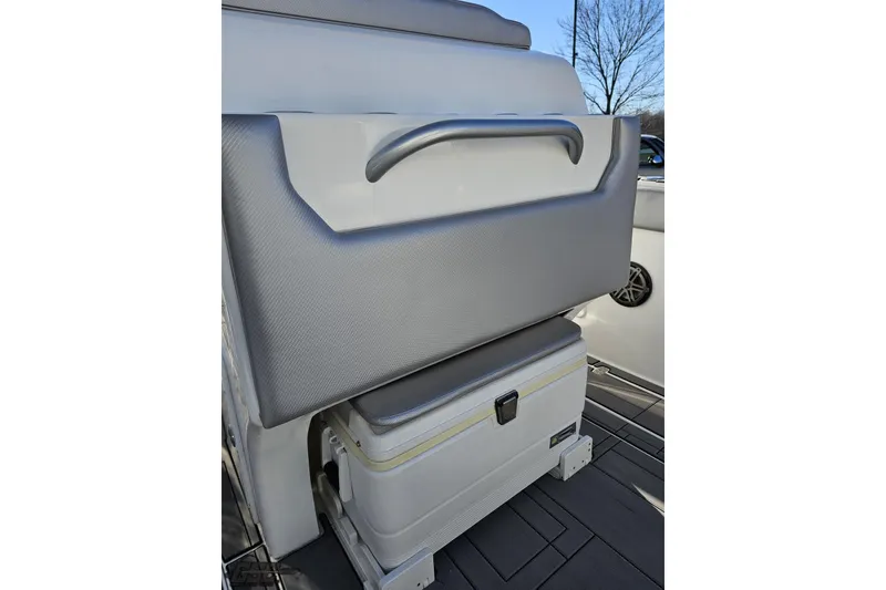 Slide: The Image of 2014 Concept 36' CC boat interior with cushioned seating and storage compartment. - 55