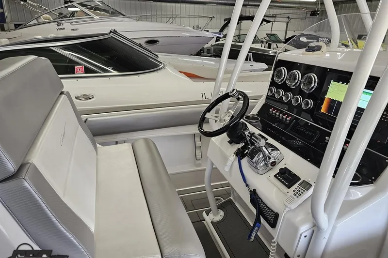 Slide: The Image of Interior of 2014 Concept 36' CC boat with modern dashboard and controls. - 58