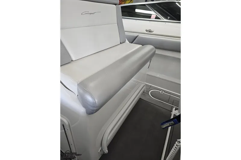 Slide: The Image of 2014 Concept 36' CC boat interior with sleek white seating and modern design. - 77