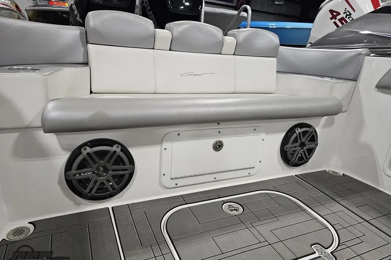 Slide: The Image of 2014 Concept 36' CC boat interior with cushioned seating and JL Audio speakers. - 78