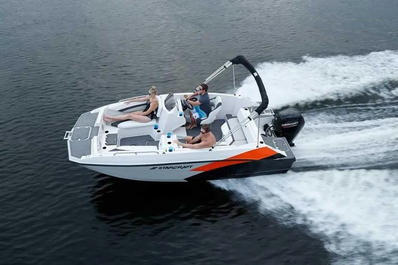 Slide: The Image of 2023 Starcraft SVX 171 boat cruising on water with passengers. - 4