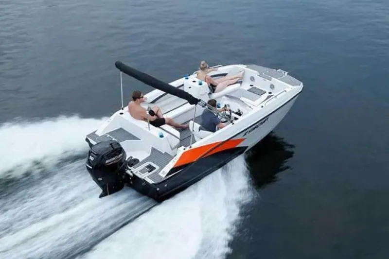 Slide: The Image of 2023 Starcraft SVX 171 boat cruising on water with passengers. - 8