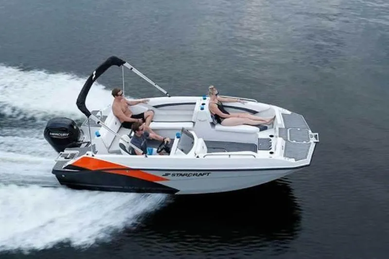 Slide: The Image of 2023 Starcraft SVX 171 boat cruising with passengers on a lake. - 9
