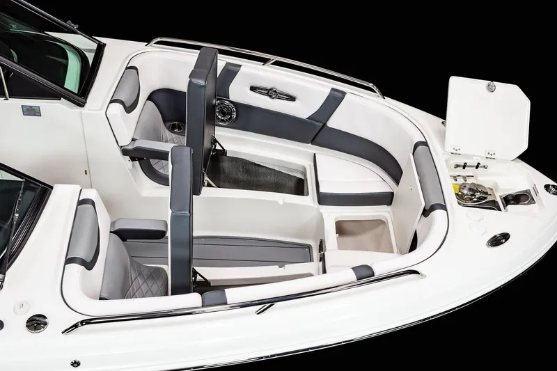 Slide: The Image of Manufacturer Provided Image: 2021 Chaparral 30 Surf boat interior with seating and storage compartments. - 24