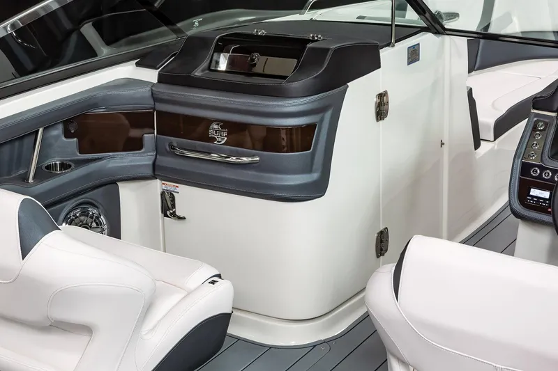 Slide: The Image of Manufacturer Provided Image: Interior of 2021 Chaparral 30 Surf boat with modern dashboard and seating. - 27