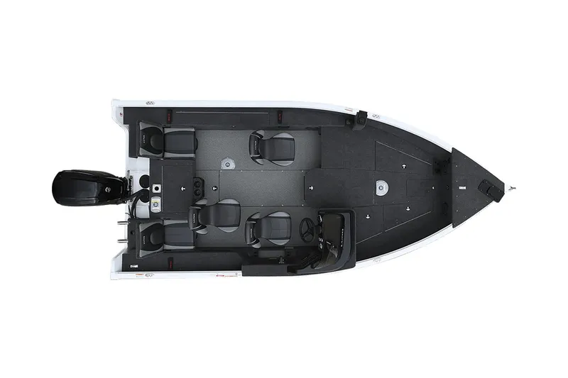 Slide: The Image of 2026 Lund 1775 Impact XS SS boat in showroom, featuring Mercury Pro XS engine. - 1