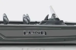 Slide: The Image of 2026 Lund 1775 Impact XS SS boat, side view, sleek design, gray color. - 40