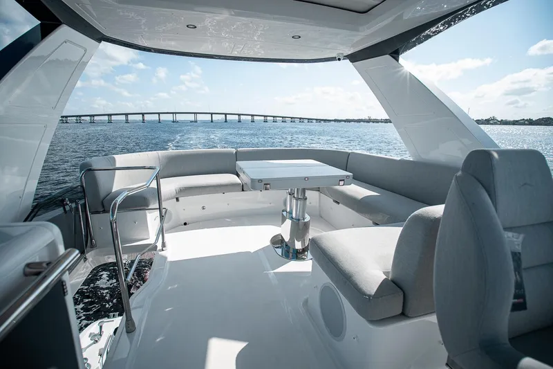 Slide: The Image of Luxurious 2026 Azimut Fly 53 yacht interior with elegant seating and ocean view. - 39