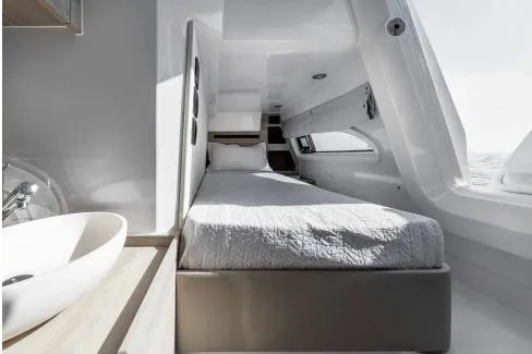 Slide: The Image of Modern interior cabin of 2026 Azimut Fly 53 yacht with sleek design and comfortable bed. - 43