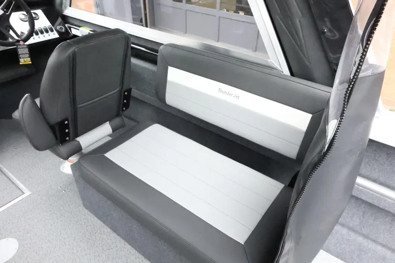 Slide: The Image of Interior of 2026 Thunder Jet 210 Luxor Limited boat with gray seating. - 17