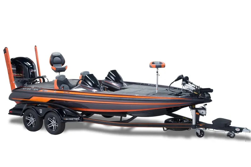 Slide: The Image of Manufacturer Provided Image: 2016 Skeeter FX 20 Limited Edition bass boat with trailer, black and orange design. - 11