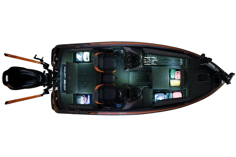 Slide: The Image of Manufacturer Provided Image: 2016 Skeeter FX 20 Limited Edition fishing boat, top view, showcasing seating and storage compartments. - 8