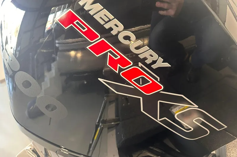 Slide: The Image of Close-up of Mercury Pro XS engine on 2026 Lund 1875 Pro-V boat. - 35