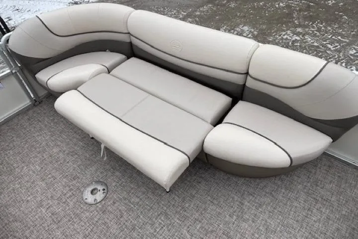 Slide: The Image of 2004 Sun Tracker Party Barge 22 Regency Edition with plush seating and carpeted deck. - 10