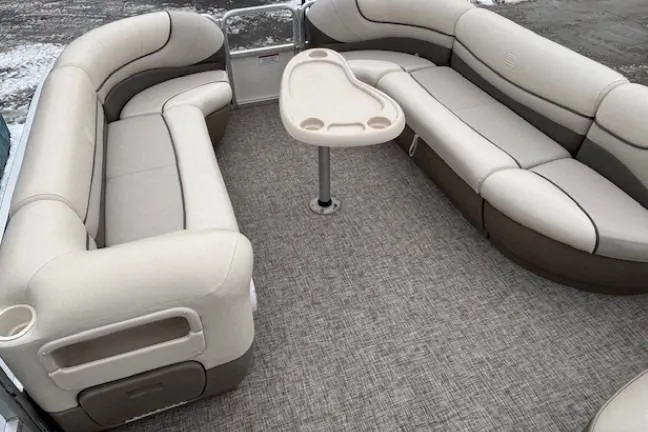 Slide: The Image of 2004 Sun Tracker Party Barge 22 Regency Edition with spacious seating and central table. - 7