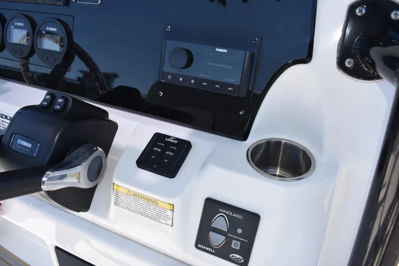 Slide: The Image of Control panel of 2021 Sea Fox 268 Commander boat with Yamaha controls and Fusion audio system. - 41