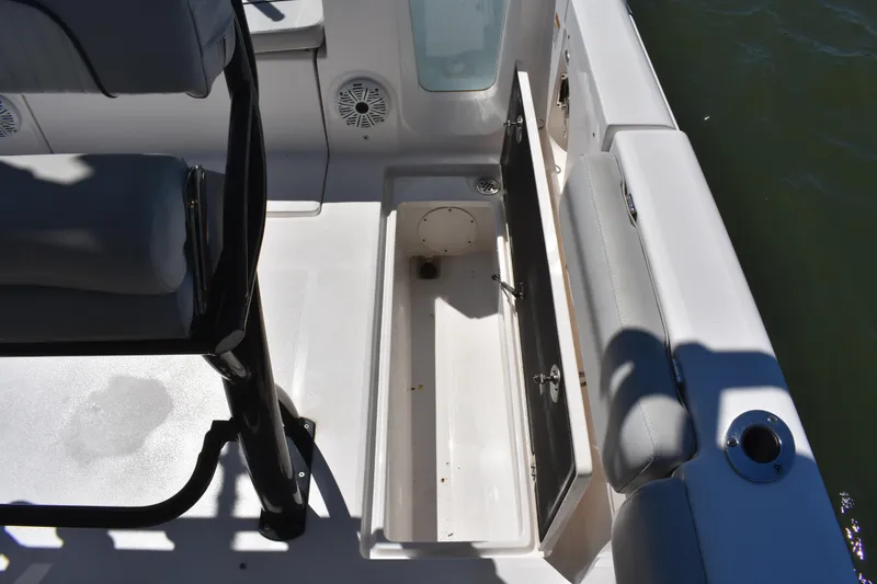 Slide: The Image of 2021 Sea Fox 268 Commander boat interior with open storage compartment. - 46