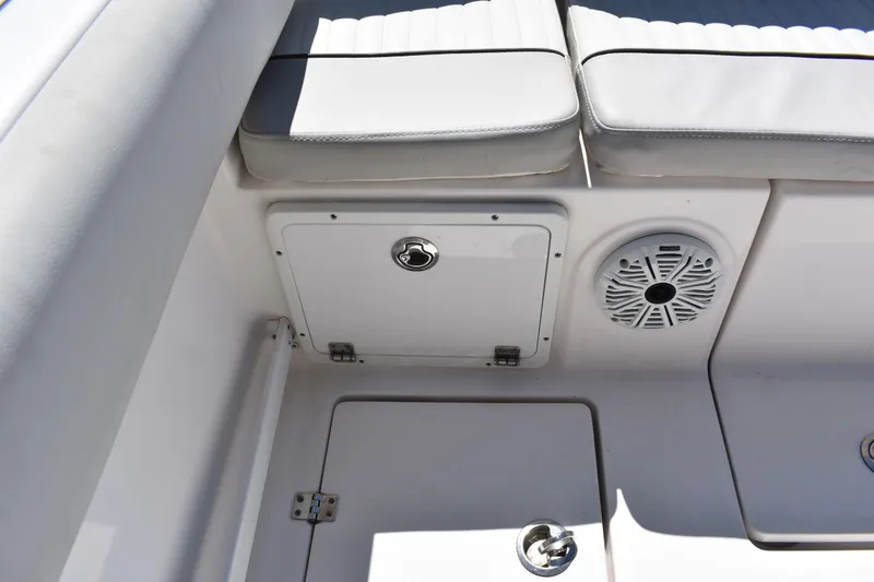 Slide: The Image of 2021 Sea Fox 268 Commander boat interior with speaker and storage compartment. - 47