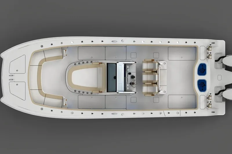 Slide: The Image of 2026 Freeman 32 boat cruising on open water under clear skies. - 3