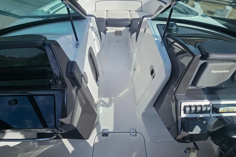 Slide: The Image of 2017 Monterey M-45 boat interior with seating and control panel. - 21
