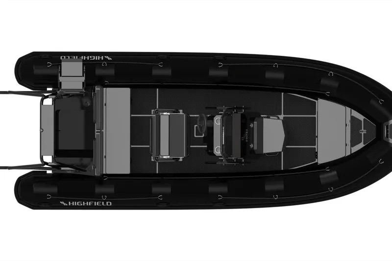 Slide: The Image of Top view of 2026 Highfield Patrol 660 boat, showcasing sleek design and spacious deck layout. - 1