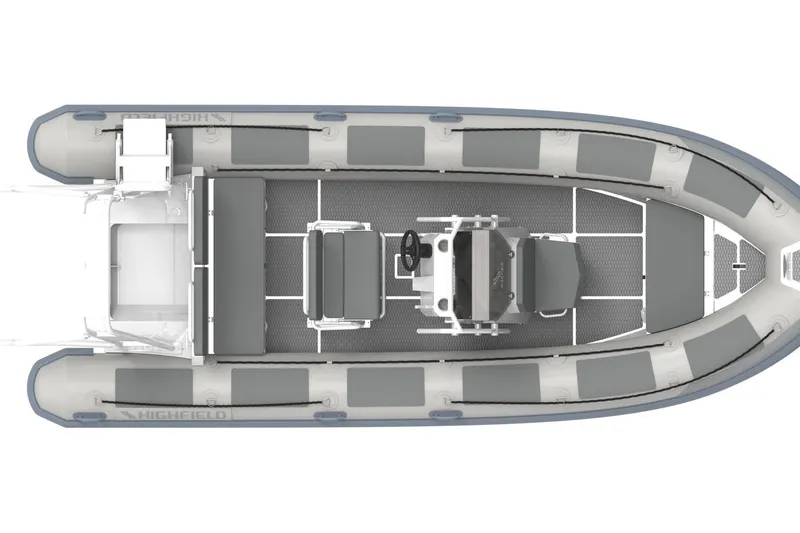 Slide: The Image of Top view of 2026 Highfield Patrol 660 boat, showcasing seating and console layout. - 3