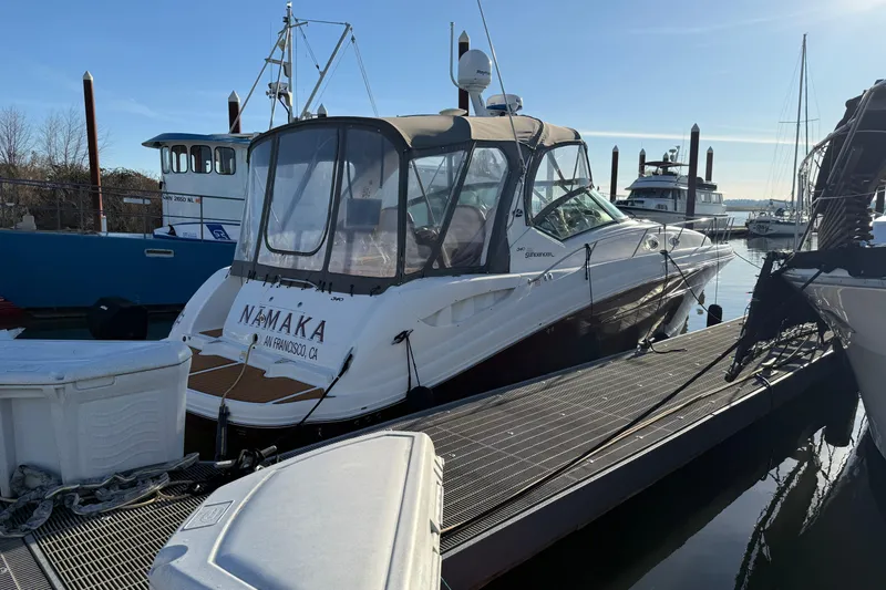 Slide: The Image of 2006 Sea Ray 340 Sundancer docked at marina, San Francisco, CA. - 2