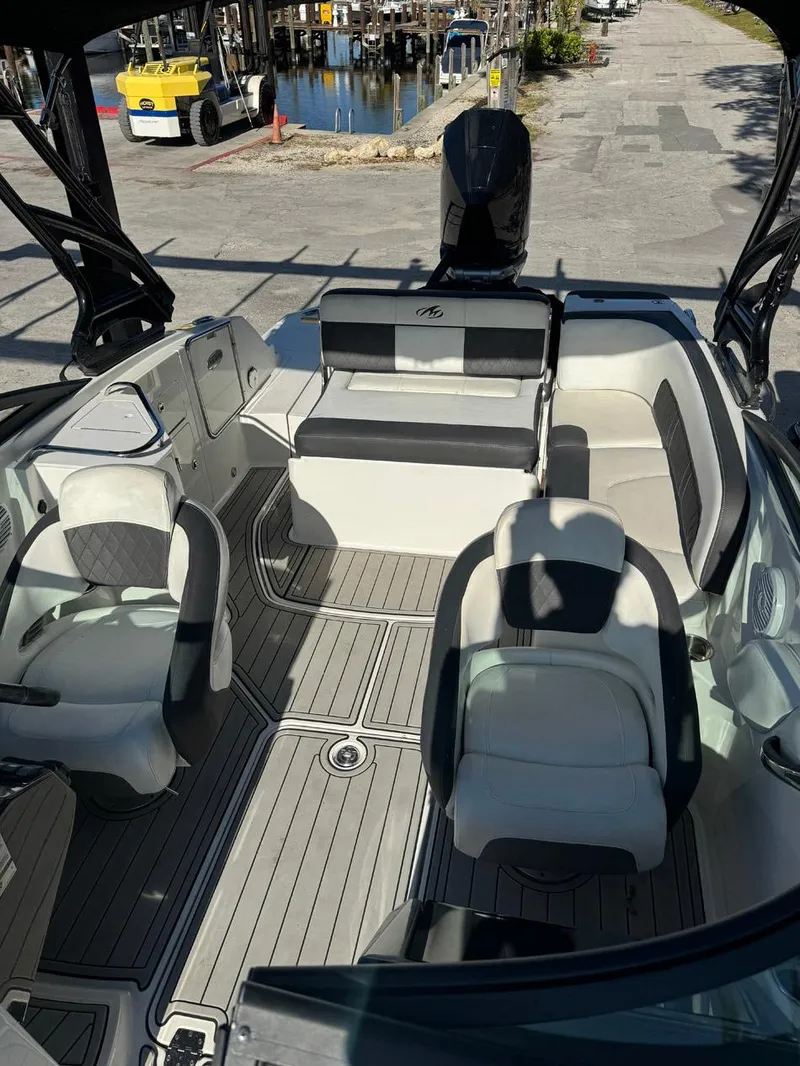 Slide: The Image of 2020 Monterey M45 boat interior with sleek seating and modern design. - 15