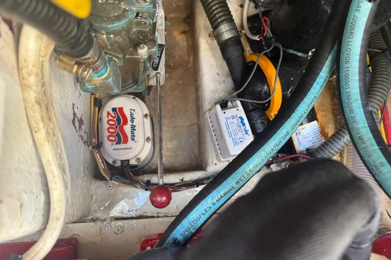 Slide: The Image of Engine compartment of 2017 Fountain 38 Sportfish Cruiser with Rule-Mate 2000 bilge pump. - 14