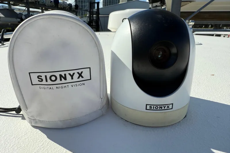Slide: The Image of SIONYX digital night vision device on 2017 Fountain 38 Sportfish Cruiser boat deck. - 61