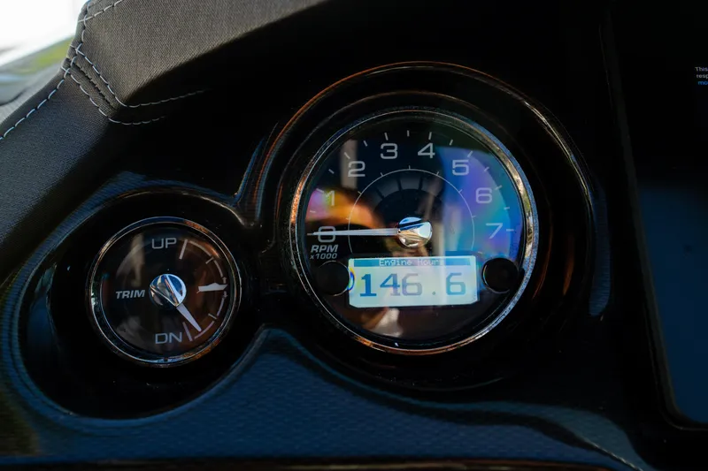 Slide: The Image of Dashboard of 2021 Monterey 255SS Super Sport showing RPM and engine hours. - 9