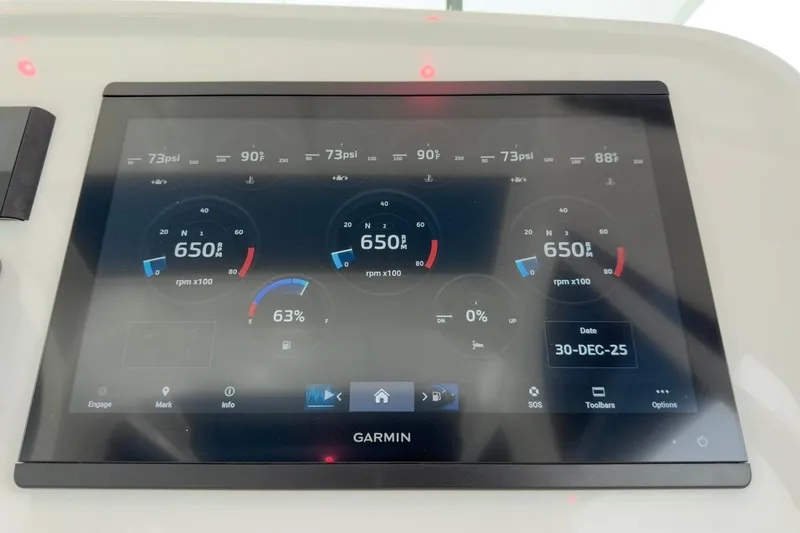 Slide: The Image of Garmin display on 2022 Intrepid 407 Panacea showing engine data and date. - 107